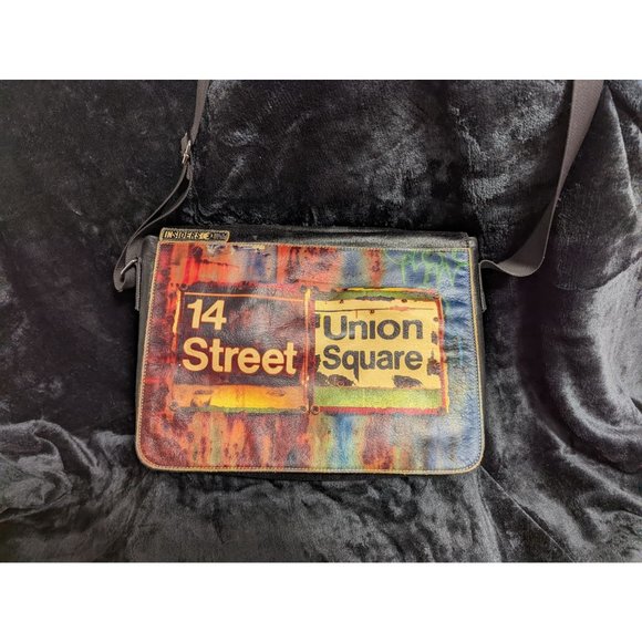 Leather Messenger Bag Brooklyn NY 14 Street Union Square Hand Printed Image - Picture 9 of 14